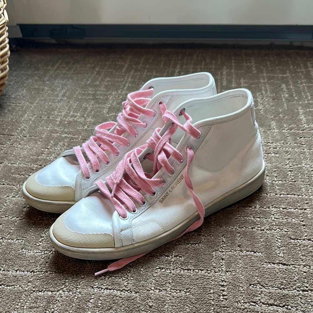 Saint Laurent White Canvas High Top Sneakers